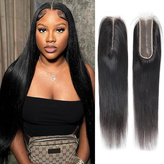 Selina 2x6 Lace Closure Human Hair Brazilian Straight Lace Closure Human Hair Free Part Natural Black Hair Color18 lnch
