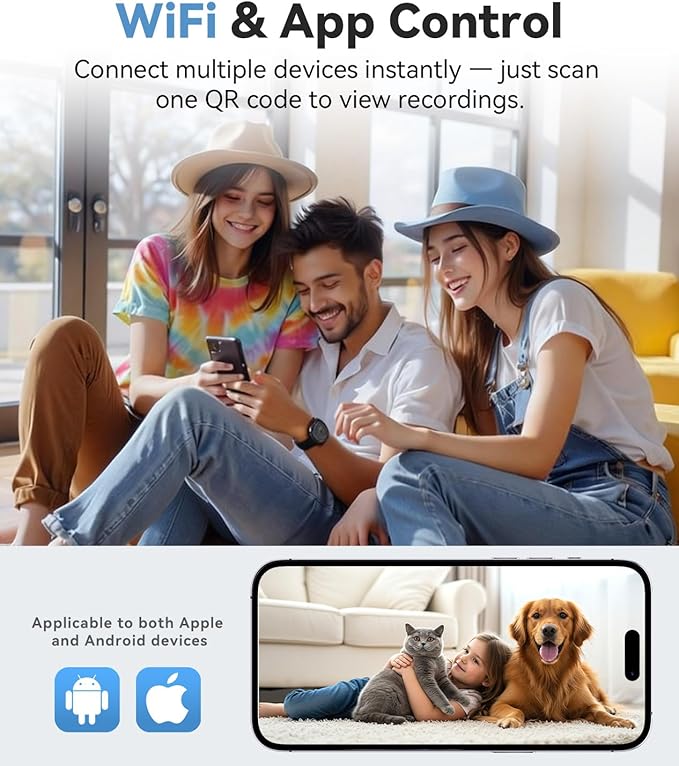 Mini Camera - 4K HD Wireless WiFi Indoor Nanny Camera with AI Human Detection, Night Vision, Magnetic Design, Cloud Storage & TF Card Storage, Supports APP Control for Home, Office, Baby, and Pet