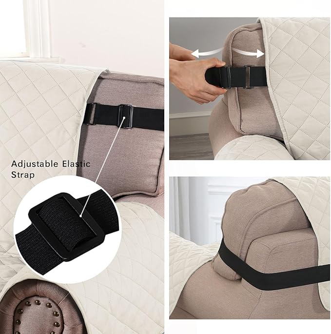 H.VERSAILTEX Water Resistant Loveseat Cover for 3 Cushion Couch Reversible Loveseat Slipcover Furniture Protector with Elastic Strap Non Slip Loveseat Cover for Dogs Pets(Oversized Sofa, Ivory/Beige)