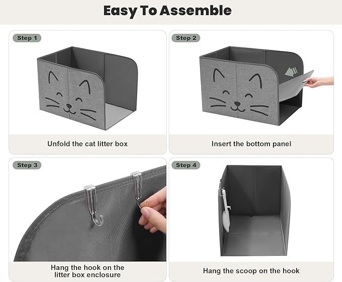 Beveetio Anti-Leakage Cat Litter Box Enclosure Splash Guard, High Side Cat Box Enclosure, Large Pee Shield for Litter Pan with Removable Mat & 2 Scoop Hooks, Easy to Clean, 24"L X 16.14" W X 16.14"H
