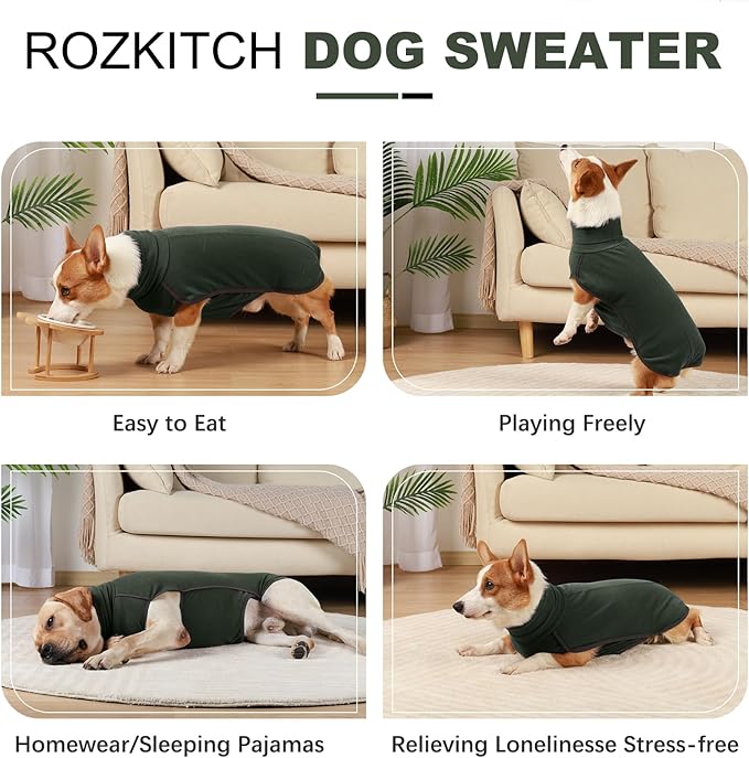 ROZKITCH Dog Winter Coat Soft Pullover Pajamas, Pet Windproof Warm Cold Weather Jacket Vest Cozy Jumpsuit Apparel Outfit Clothes for Walking Hiking Travel Sleep Green 3XL