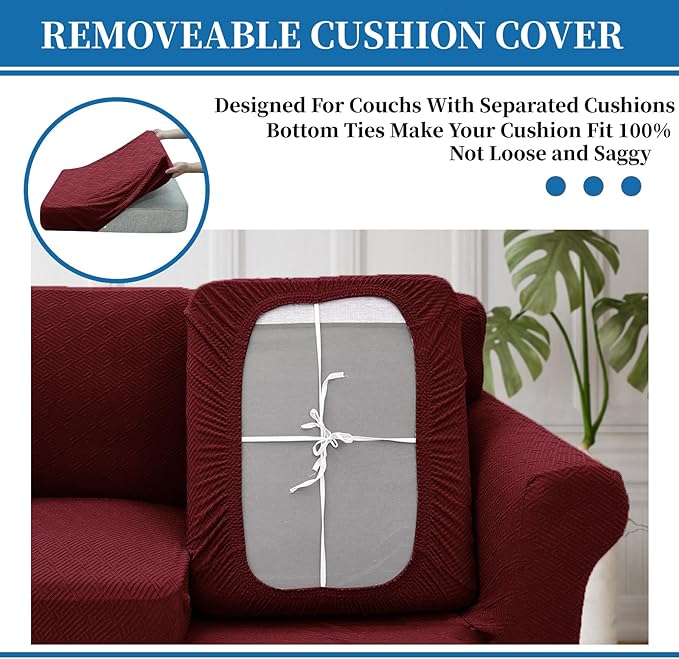 XINEAGE 2025 New 3 Pieces Couch Covers for 2 Extra Large Cushion Sofa Super Stretch Sofa Cover for 2 Large Seat Universal Loveseat Slip Cover for Living Room (Wine Red), 71"-91"(2 Cushions)