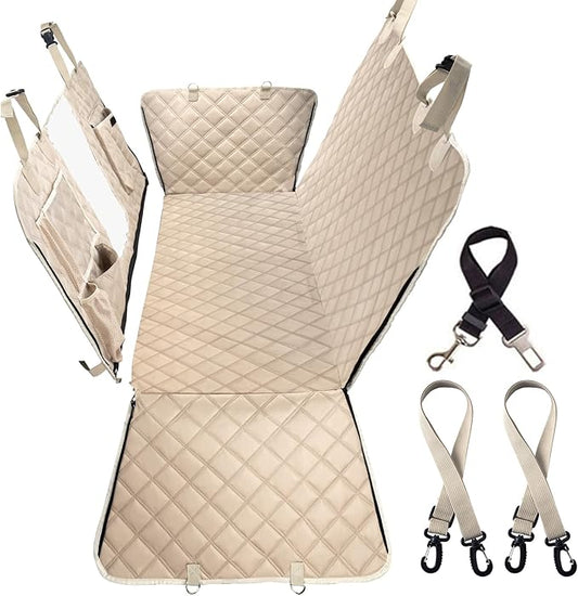 Dog Car Seat Cover for Back Seat, Dog Hammock for Car, Waterproof Backseat Cover for Dogs in Car SUV & Truck, with Mesh Window and Multiple Pockets