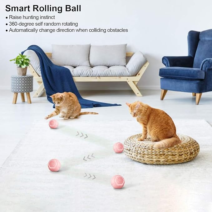 Interactive Cat Toys Ball, Wloom Cat Ball 2.0 Rolling with Nail Clippers for Bored Indoor Adult Cats, USB Rechargeable Automatic Cat Toys, Moving Ball Cat Toy for Cat/Kitten
