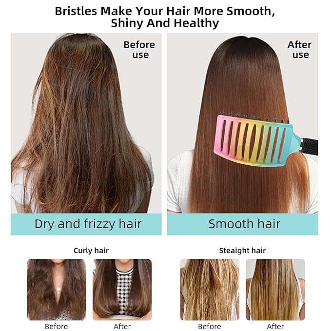 Round & Paddle Brush Set, 4 Piece Boar Bristle Brush Set for Fine & Thick Hair, Blow Drying for Women & Men, Curl Defining & Wet Hair