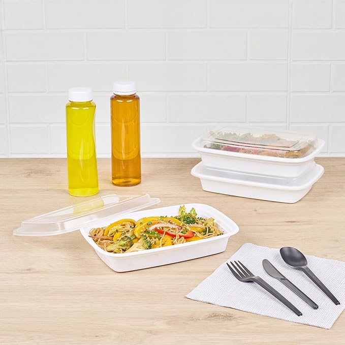 Restaurantware-Asporto 24 Ounce Take Out Containers, 100 Food Containers With Lids - Microwavable, Disposable, White Plastic To Go Boxes For Food, No BPA, For Take Out And Delivery