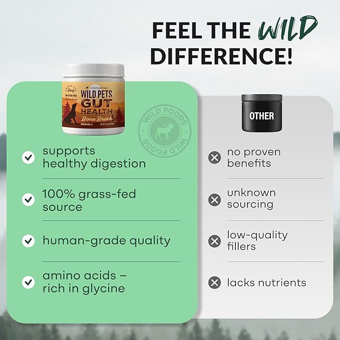 Wild Foods Dog Bone Broth Powder – 100% Natural & 4.76oz US Made Bone Broth for Dogs Support Digestion, Gut & Joint Health – Non Fillers Rich in Gelatin, Glutamine & Proline