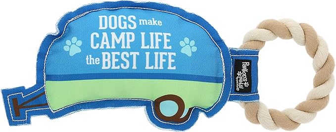 Pavilion - Camp Life - 10.5" Camper RV Tent Camping Puppy Dog Toy with Rope Handle K-9 Furry Companion Present