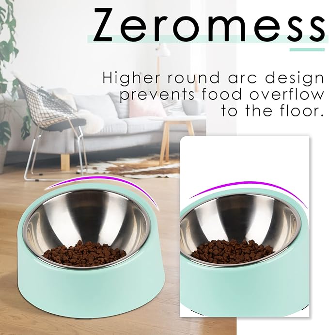 SuperDesign Mess Free 15° Slanted Bowl for Dogs and Cats, Tilted Angle Bulldog Bowl Dog Feeder, Non-Skid & Non-Spill, Easier to Reach Food L/2 Cup Teal