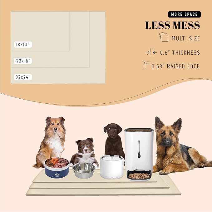 AVERYDAY 100% Waterproof Thicker Silicone Dog Food Mat, 0.63'' Raised Edge Bowl Mat for Food & Water, Non Slip Pet Feeding Placemat for Messy Drinkers, Perfect for Large Medium Small Breeds, 23"x16"