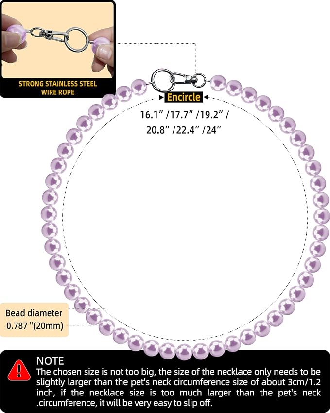 KUDES Chunky Pearl Dog Necklace (Beads 20mm),Elegant Classic Super Big Pearl Collar Necklace Accessories for Medium Large Dogs Occasions and Gatherings (Purple, L(Neck Girth17''-18.5''))
