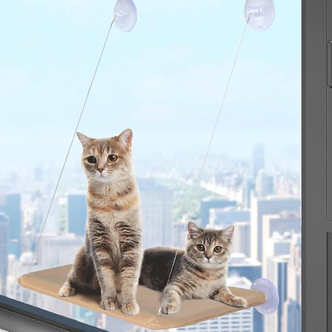Cat Window Perch with Strong Suction Cups, Cat Window Hammock, Durable Steel Frame, Bite-Resistant Oxford Cloth, Easy Assembly for Smooth Surfaces (Khaki, one Size)