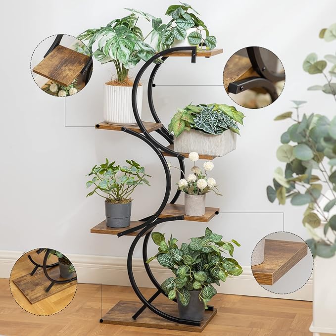 CHPHI Plant Stand Indoor 6-Tier wrought iron Plant Stand Green Indoor Tiered Use Office Home Decor, Flower Pot Holder Shelf for Living Room, Patio, Balcony