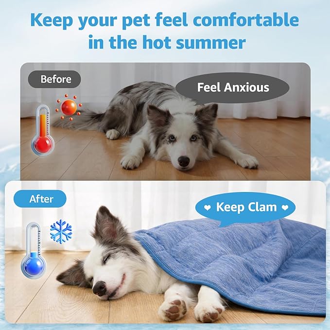 PICK FOR LIFE Cooling Blanket for Dogs, 0.4 Q-MAX Pets Cooling Comforter Throw for Bed Cover, Summer Blanket for Large Dogs Washable, Soft Lightweight Cold Mats for Pet Hot Weather, 30"×40"/Deep Blue