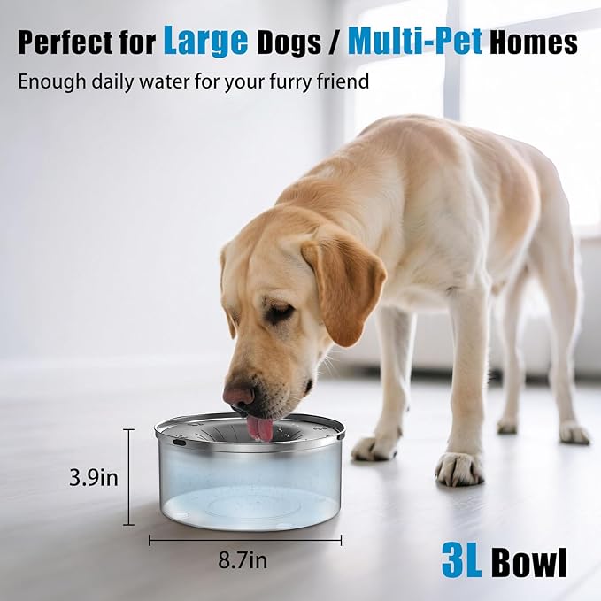 No-Spill Dog Water Bowl — 3L Stainless Steel, Floating Disk, Anti-Splash (Gray)