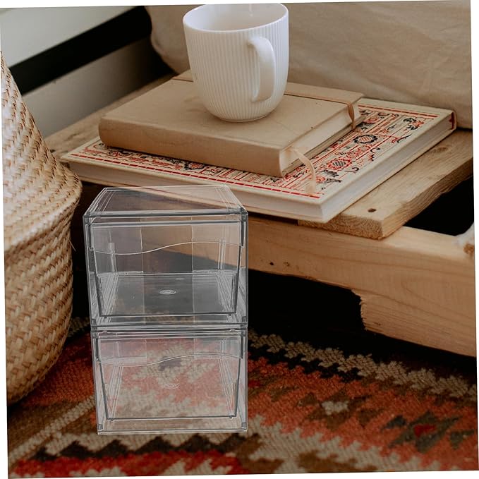 Vaguelly 2pcs Stackable Makeup Organizer with Acrylic Desktop Storage Box for Cosmetics Vanity and Bathroom Essentials for Organization