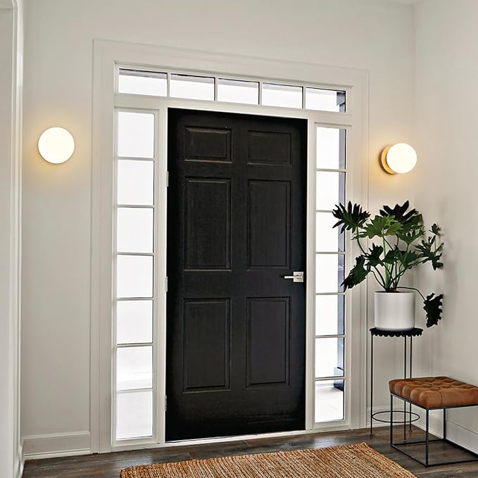 Modern Globe Brass Wall Sconce: 6" Gold Mid Century Modern Indoor Wall Mounted Lamp - Small Minimalist Frosted White Glass Bathroom Sconces - Ball Vanity Light for Bedroom Living Room Hallway Entryway