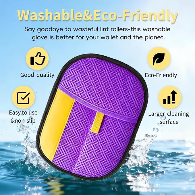 Pet Hair Removal Glove - Reusable Magic Brush Glove for Dog & Cat Hair Removal on Furniture, Car Seats, Clothes & Bedding (Purple)