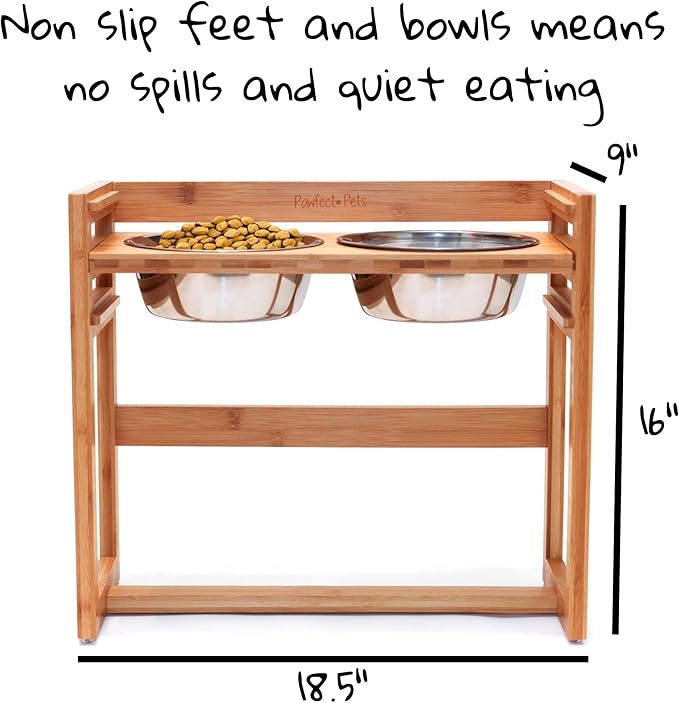 Adjustable Height Elevated Dog Bowls for Large Dogs- 12”, 14”, or 16” Tall with Four Stainless Steel Dog Bowls by Pawfect Pets