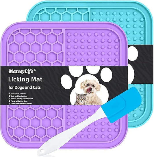 MateeyLife Lick Mat for Dogs & Cats with Suction Cups, 2PCS Slow Feeder Bowls, Small Lick Mat for Anxiety Relief, Dog Toys to Keep Them Busy, Enrichment Toys for Bathing, Cat Licking Pad for Boredom