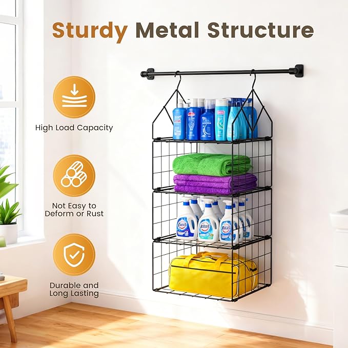2 Pack Hanging Closet Organizer, 5 Tier Stackable Closet Organizer Foldable Closet Organizers and Storage Hanging Shelves with Hanging Hooks for Closet Clothing Sweaters Pants Shoes Handbags