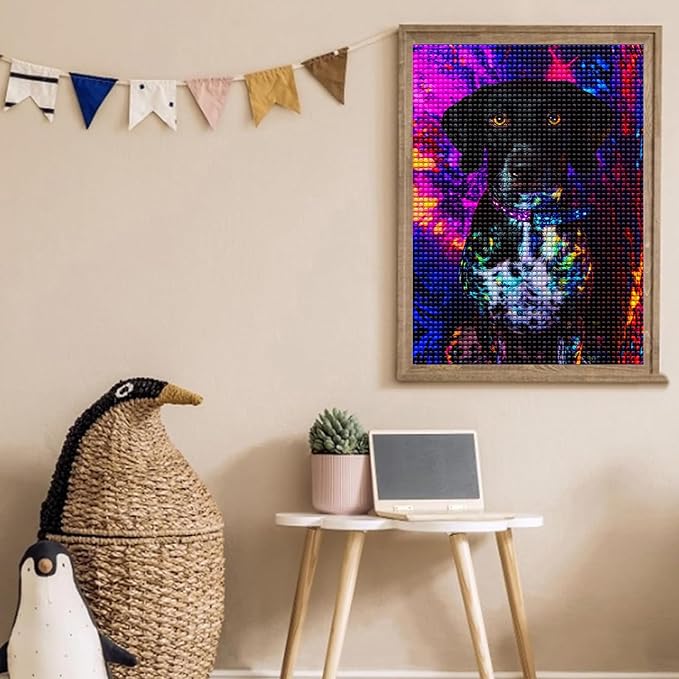 Dalmatian Under The Neon Lights Art Kits for Adults, Animal 5d DIY Diamond Painting by Numbers Kit for Adults, Full Drill Diamond for Gift Wall Decor Gem Arts 8 * 12Inch