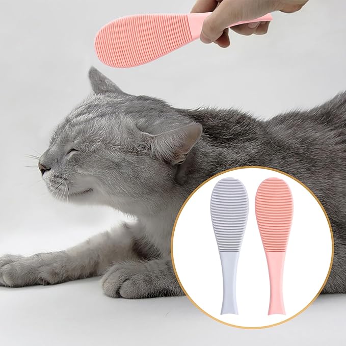 2pcs Cat Comb Hair Remover Fish-shaped Massage Brush with Soft Barbs for Shedding Control, Pet Grooming Tool for Cats, Blue and Pink Set