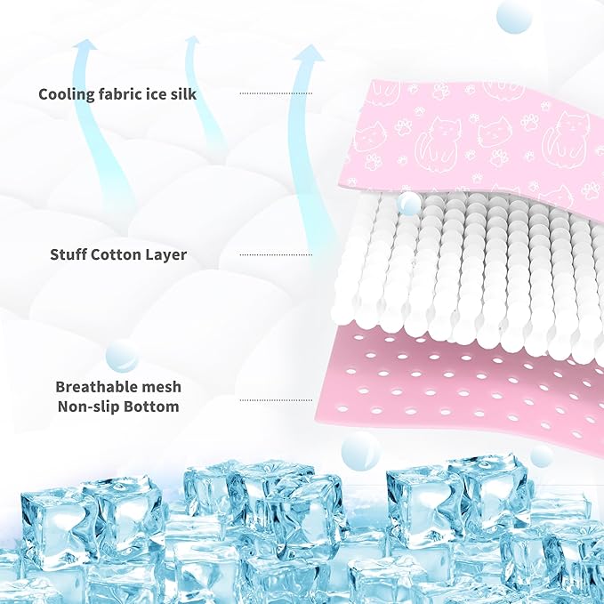 NWK Pack of 4 Pet Cooling Mat -Q-Max>0.345 Ice Silk Cooling Mat for Dogs & Cats Portable & Washable Pet Cooling Blanket, Car Seats, Beds for Summer (4pcs, Pink Cat, 27'' X 20'' X 0.3'')