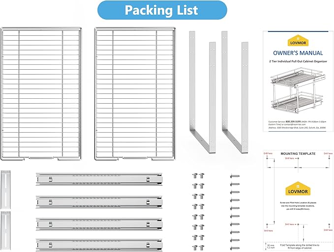 LOVMOR Individual Pull Out Cabinet Organizer, 2 Tier Cabinet Drawers Slide Out, Pots and Pans Organizer and Storage Pantry Shelf for Kitchen (14" W x 21" D)