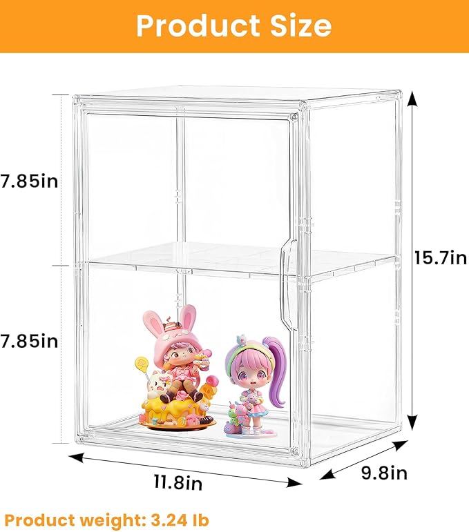 XXX-Large Clear Stackable Acrylic Display With Lid & Magnetic Door - 2-Tier Adjustable Shoe Box Case 11.8'' X 9.8'' X 15.7''Organizer For Boot, Sneakers, Collectibles, Figures, Purses | 1-Pack