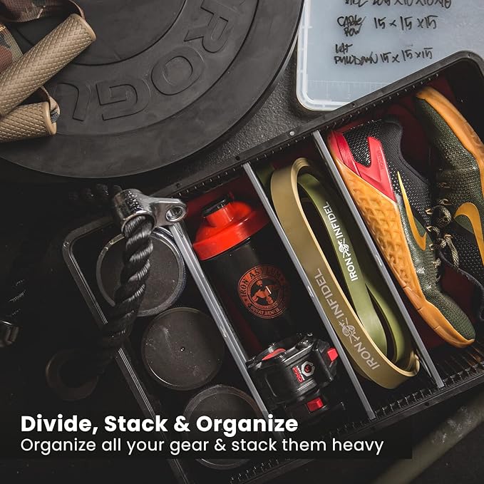 SIDIO CRATE Pro Pack - Two Full Size and One Half Size SidioCrate, Stackable Outdoor Organizer Storage Bins with Clear Lid and Dividers