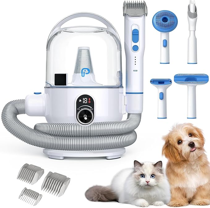 Dog Hair Vacuum & Dog Grooming Kit, 5 in-1 Pet Grooming Vacuum Suction 99% Pet Hair for Dogs Cats, 2L Large Capacity Dust Cup, Low Noise Dog Hair Vacuum for Shedding Pet Hair
