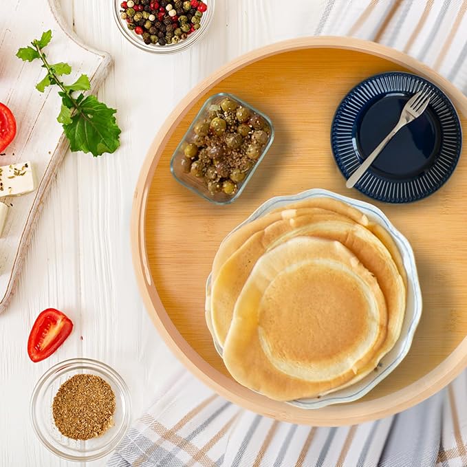 12in Bamboo Lazy Susan Turntable Organizer - Tall Side Anti-Fall Spinning Storage for Kitchen,Pantry, Countertop & Cabinet | Rotating Round Spice, Seasoning & Condiment Tray