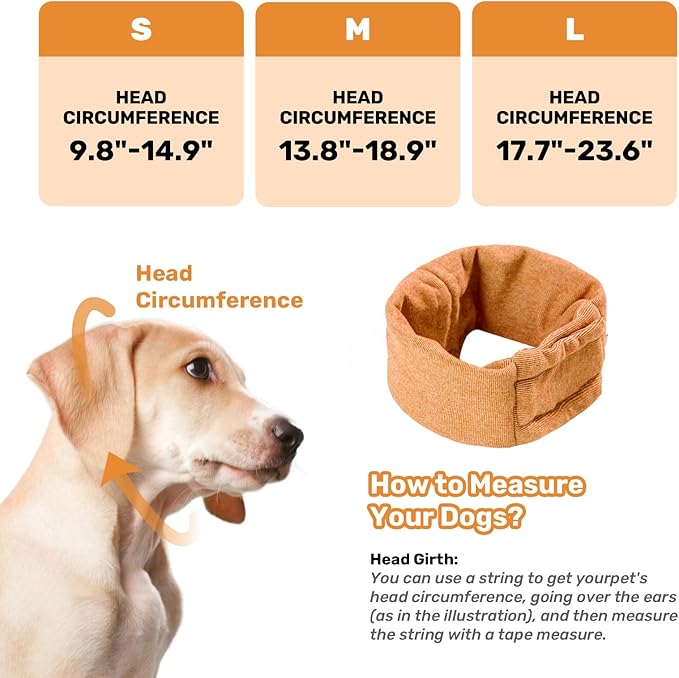 Dog Calming Hoodie, No Shake Ear Wraps for Dogs, Adjustable Dog Ear Muffs for Noise Protection, Ear Wrap Head Cover for Anxiety Relief & Hematoma (Vitality Orange, M(Head Circle:13.8"-18.9"))