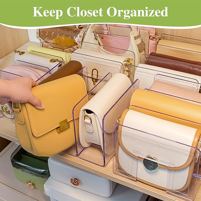 2 Pcs Acrylic Clear Purse Storage Organizers, 4 Sections Dividers in Bedroom Office (bright)