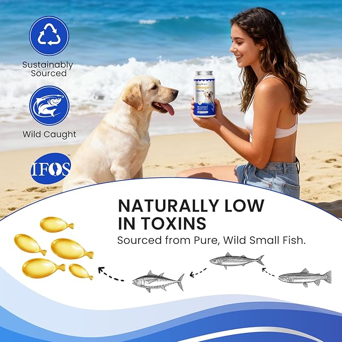Omega 3 Fish Oil for Dogs & Cats- 150 Softgels for Skin, Coat & Joint Support | Naturally Palatable Fast-Absorbing Supplement with EPA & DHA | Made from Wild-Caught Fish