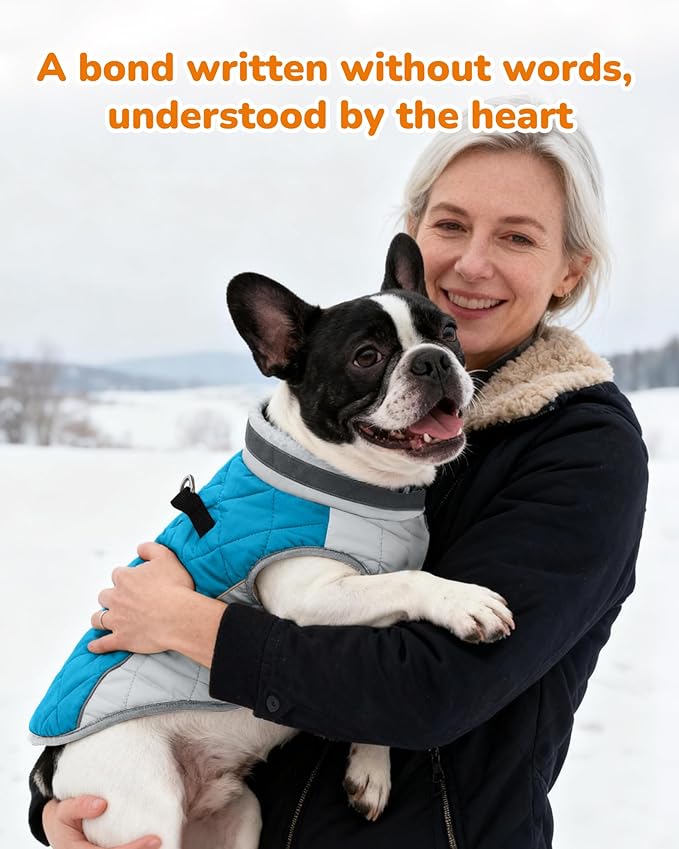 Dog Coat for Small Dogs, Adjustable Dog Jackets for Cold Weather, Reflective Winter Coat with Built-in Harness, Snowsuit Fits Dogs 7-14 lbs and Up, Size S Blue