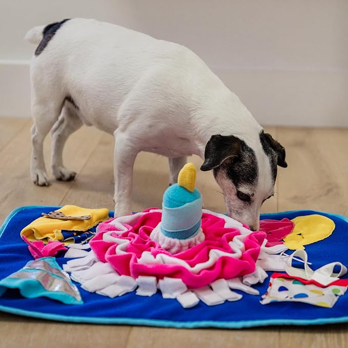 P.L.A.Y. Cute Snuffle Mat for Dogs - Birthday Themed Interactive Food & Treat Mat for Puppies Dogs - Enrichment Toy, Great for Slow Feeding, Nosework & Foraging Skills - Machine Washable