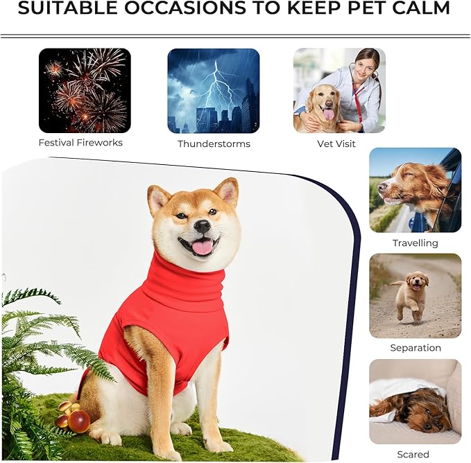 Dog Anxiety Calming Vest Adjustable Turtleneck Thunder Shirt Jacket for Fireworks, Separation, Vet Visits, Pet Hoodie for Large Medium Dogs