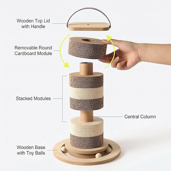 24” Cat Scratching Post, Stable Vertical Cat Scratcher for Indoor Cats, Durable Cardboard Design with Replaceable Blocks, Space-Saving Scratching Post