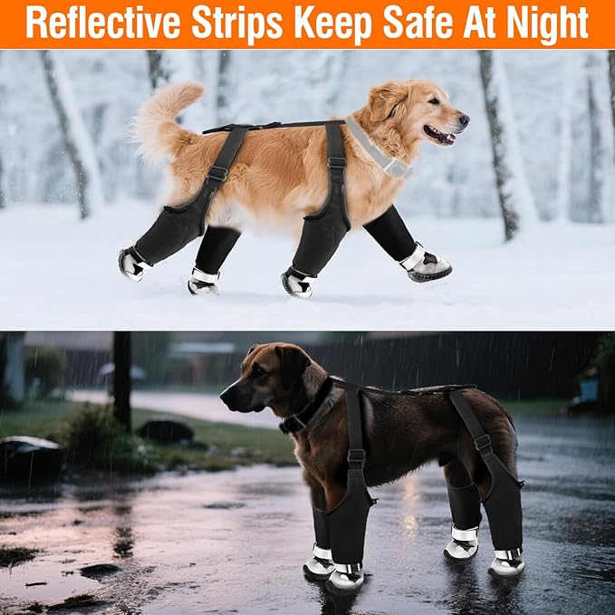 Dog Suspender Boots with Fleece Lining, Waterproof Dog Snow Boots Anti-Slip Rubber Sole Dog Booties and Paw Protectors Winter Shoes for Dogs Legging Dog Shoes for Small Medium Large Dogs(B,5)