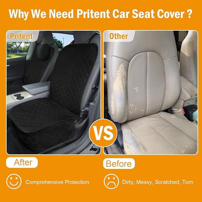 Dog Car Seat Covers Waterproof, Scratch-Proof Pet Front Cover for Cars, Nonslip Pet Passenger Seat Cover Protector, Universal Fit for Cars Trucks SUVs, Medium, Black, 2 Packs