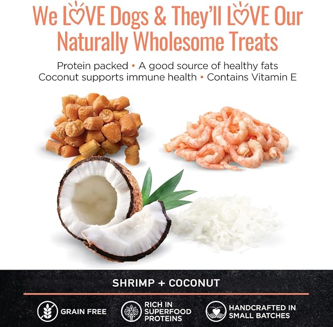 Smart Cookie All Natural Dog Treats - Shrimp & Coconut - Training Treats for Dogs with Allergies, Sensitive Stomachs - Soft Dog Treats, Chewy, Grain Free, Human-Grade, Made in USA - 5oz, Pack of 3