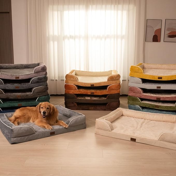 Comfort Expression Orthopedic Dog Bed for Extra Large Dogs 53x42 Inch, Waterproof Supportive Egg Crate Foam XXL Pet Bed with Removable Bolsters, Dog Couch with Washable Cover & Non-Slip Bottom, Brown