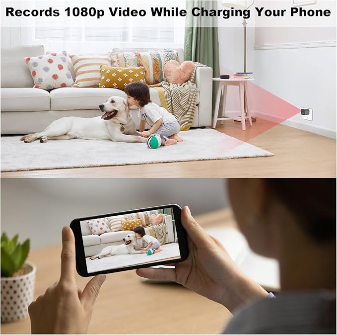 1080P Camera Charger with 2.4Ghz/5Ghz WiFi - Wireless Mini Camera for Pets Nanny - Real Time Monitoring - Small Nanny Cam for Indoor Home Security
