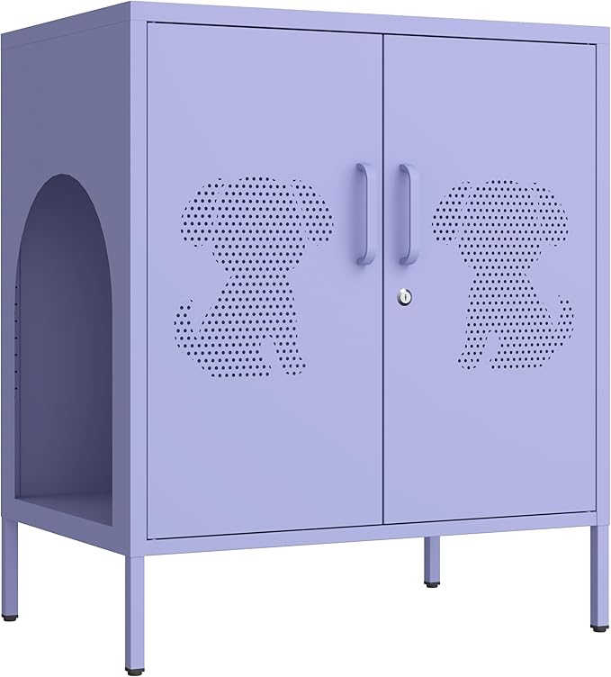 2 Door Dog House Multifunctional Storage Cabinet with Lockable Pet Enclosure and Adjustable Shelf Indoor Outdoor Storage for Dog Food and Miscellaneous Items Purple Size: 33"H x 29.5"W x 19.7"D