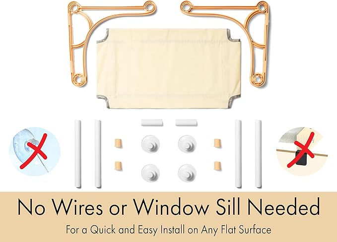 DWD Cordless Cat Window Seat - Cat Window Hammock - Pet Wall Hammock - Upgraded Model - Holds Over 20lbs - Perch for Animals to Look Outside - Easy and Quick Assembly - Dog Perch to Look Outside