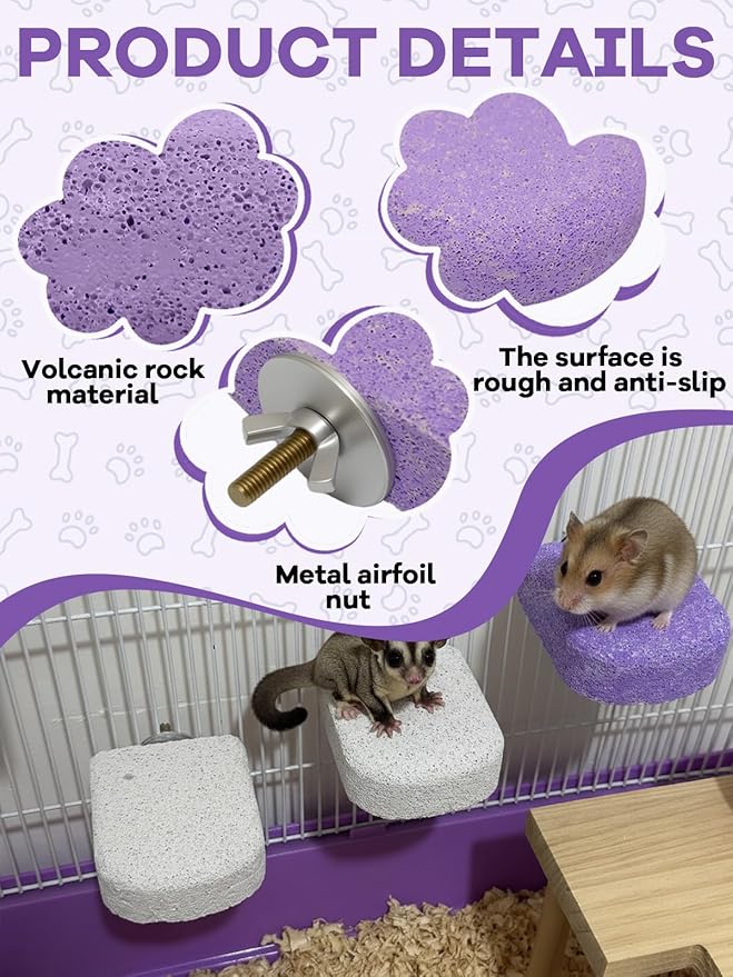 Lava Ledges for Rats 3 Pack Hamster Climbing Ledge Platform Pumice Ledge Shelf Pet Chewing Grinding Toys Small Animals Cage Accessories for Mouse Guinea Pig Gerbil Purple