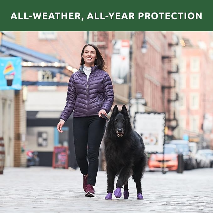 PawZ Rubber Dog Boots for Large Paws - All-Weather Waterproof Dog Shoes, Anti-Slip Traction for Rain, Snow, Mud & Hot Pavement - Pull-On Dog Booties, Green - X-Large (4" +) - Pack of 24