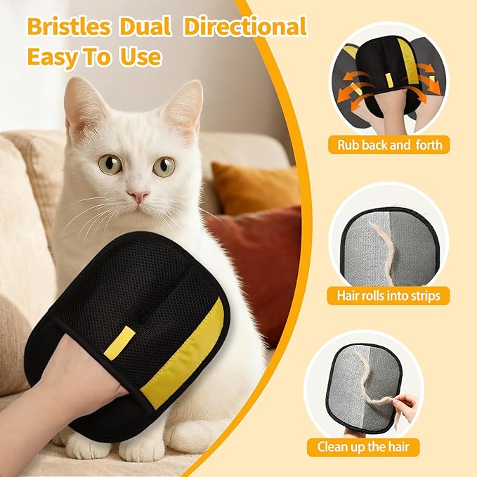 Pet Hair Removal Glove - Reusable Magic Brush Glove for Dog & Cat Hair Removal on Furniture, Car Seats, Clothes & Bedding (Black)